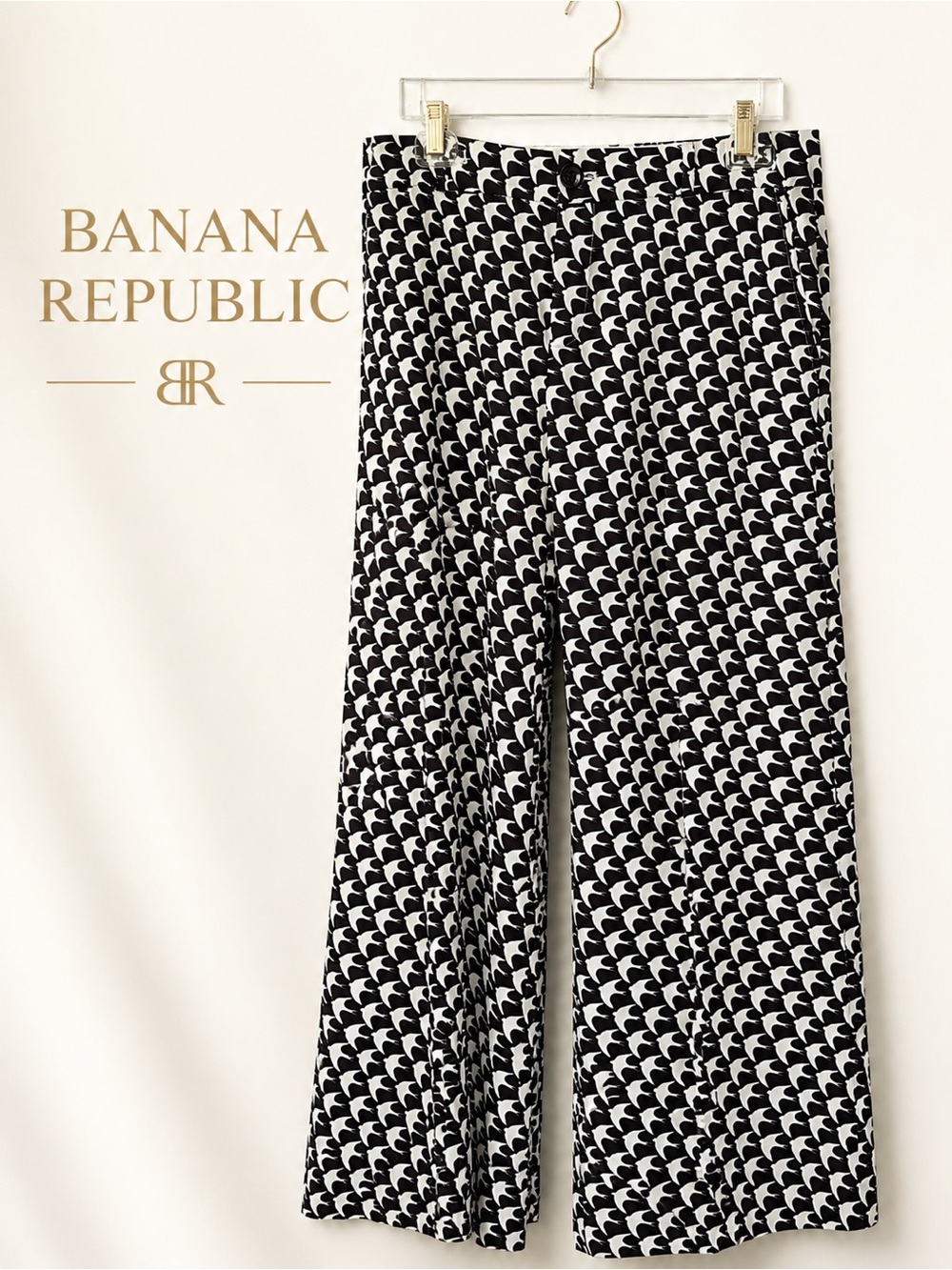 Banana Republic Bird Print Wide-Leg Trousers Black/White Martin Fit Holiday 2013